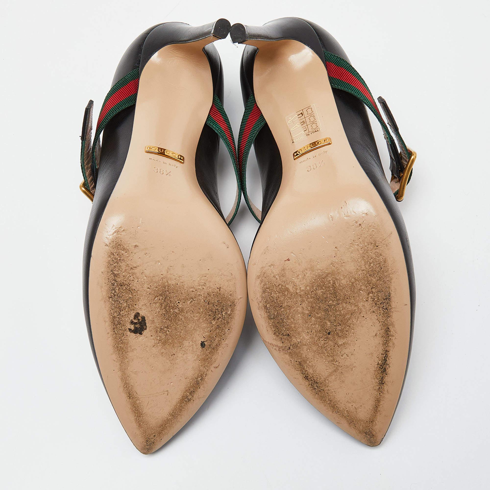 Gucci Black Leather Sylvie Mary Jane Pumps Size 38.5 For Sale 4
