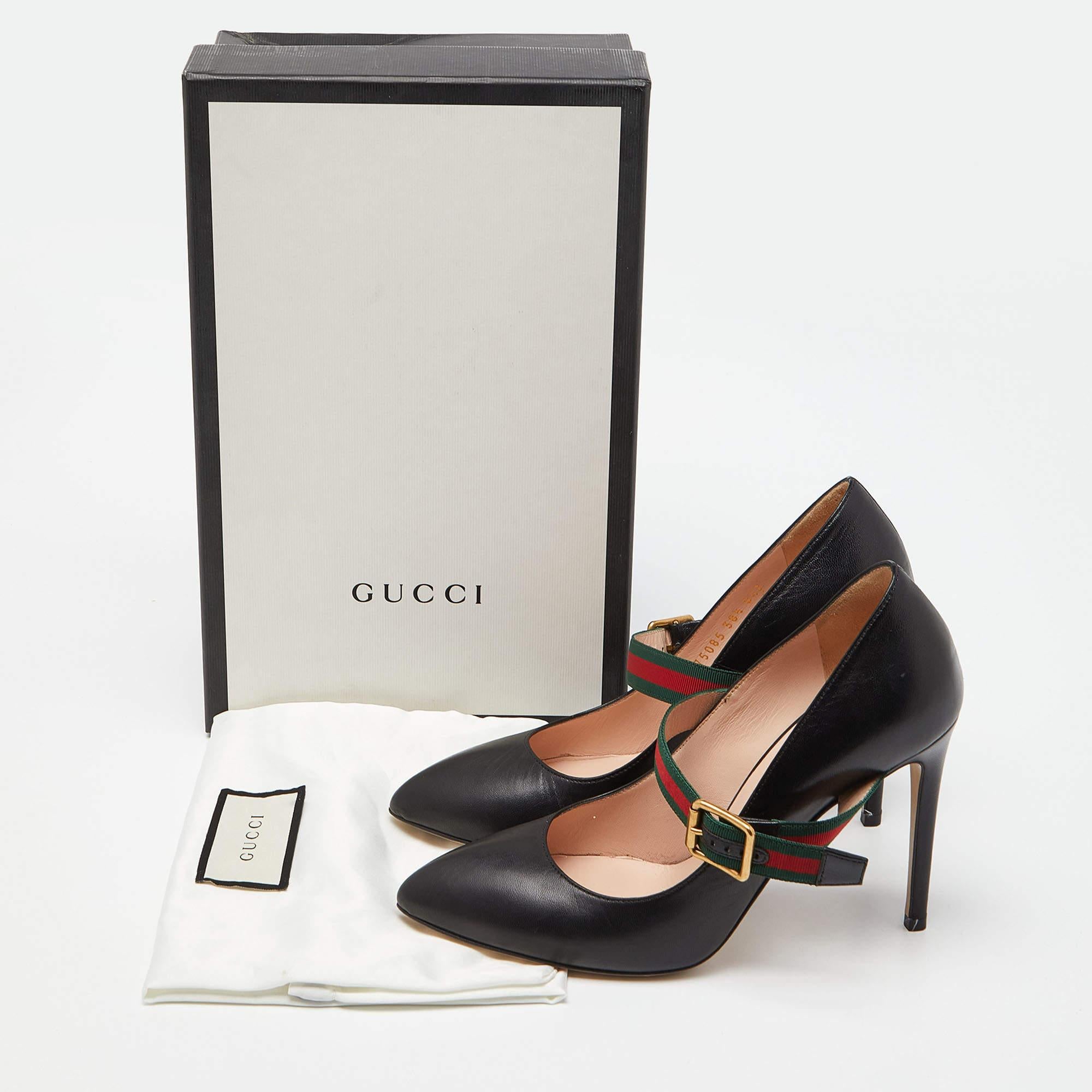 Gucci Black Leather Sylvie Mary Jane Pumps Size 38.5 For Sale 5