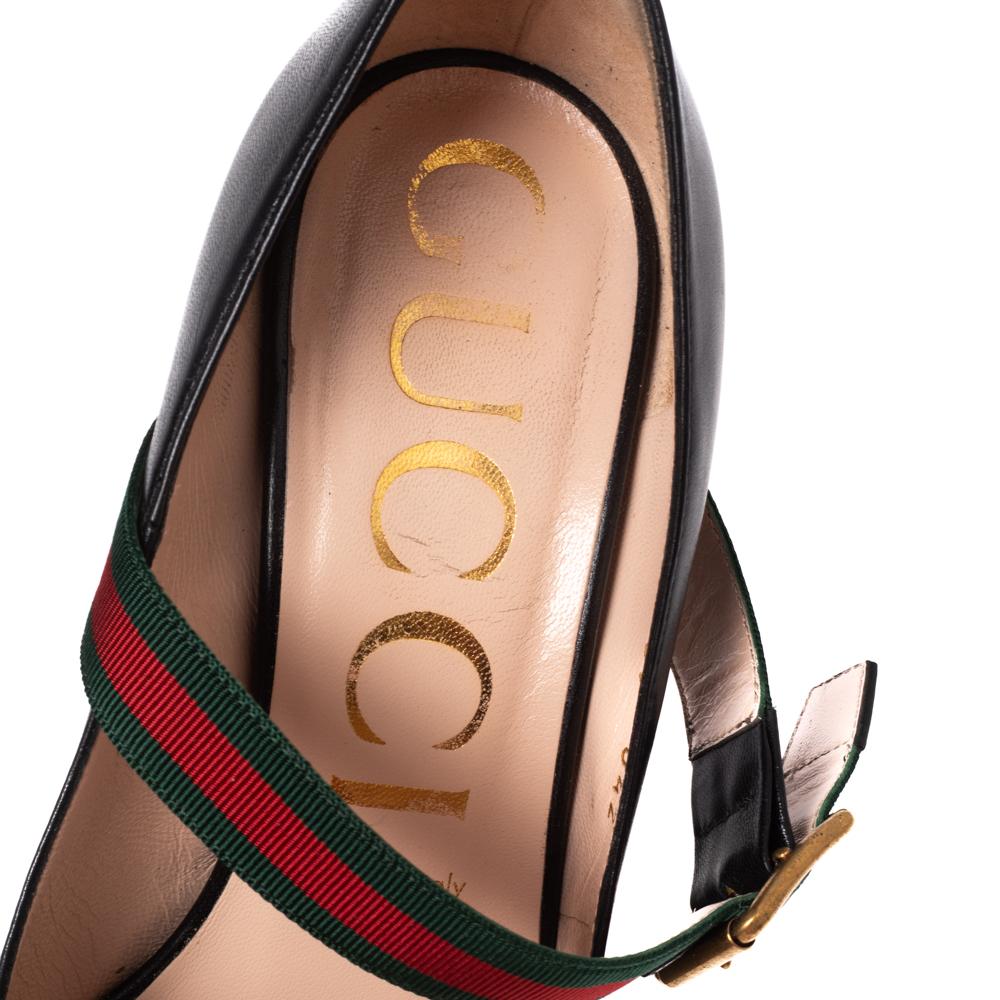 Gucci Black Leather Sylvie Mary Jane Pumps Size 39 In Good Condition In Dubai, Al Qouz 2