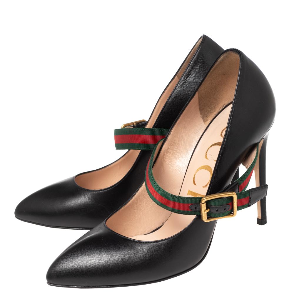 Women's Gucci Black Leather Sylvie Mary Jane Pumps Size 39