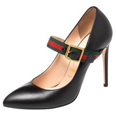 Gucci Black Leather Sylvie Mary Jane Pumps Size 39