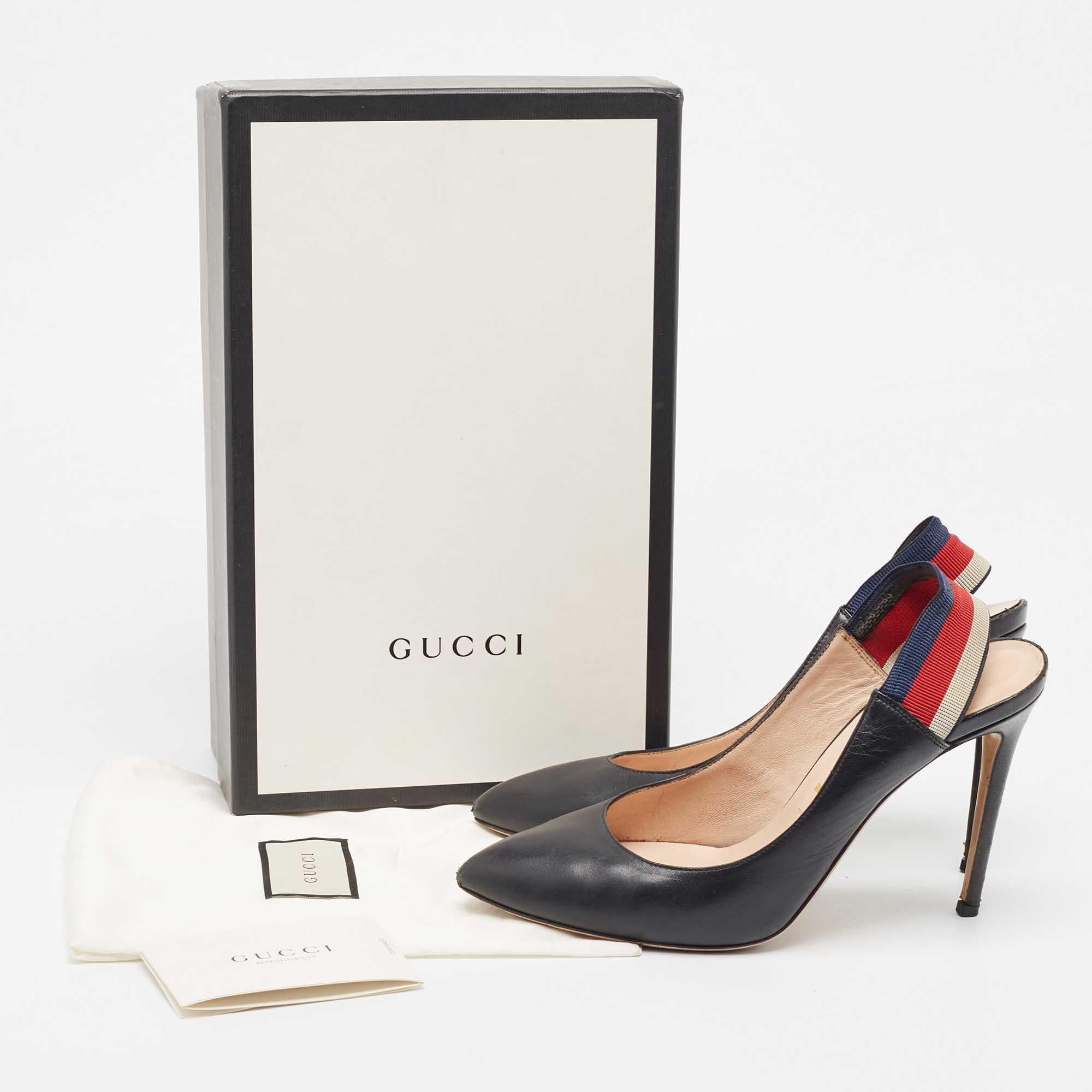 Gucci Schwarze Sylvie Slingback-Pumps aus Leder Größe 40 im Zustand „Relativ gut“ im Angebot in Dubai, Al Qouz 2