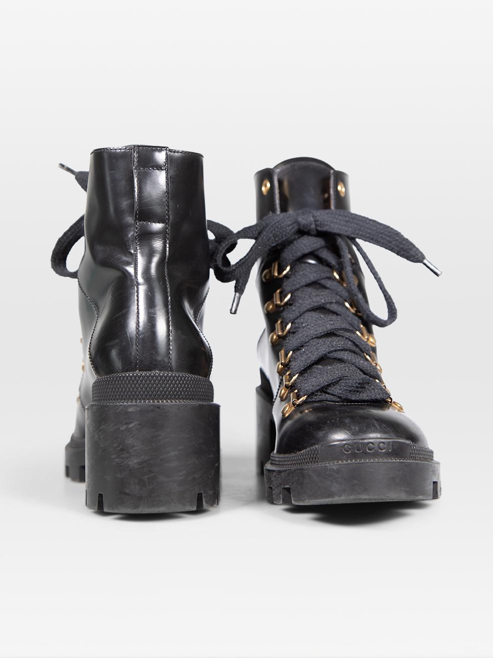 Nero Gucci Stivali da combattimento in pelle nera Sylvie Web Taglia IT 39.5 in vendita