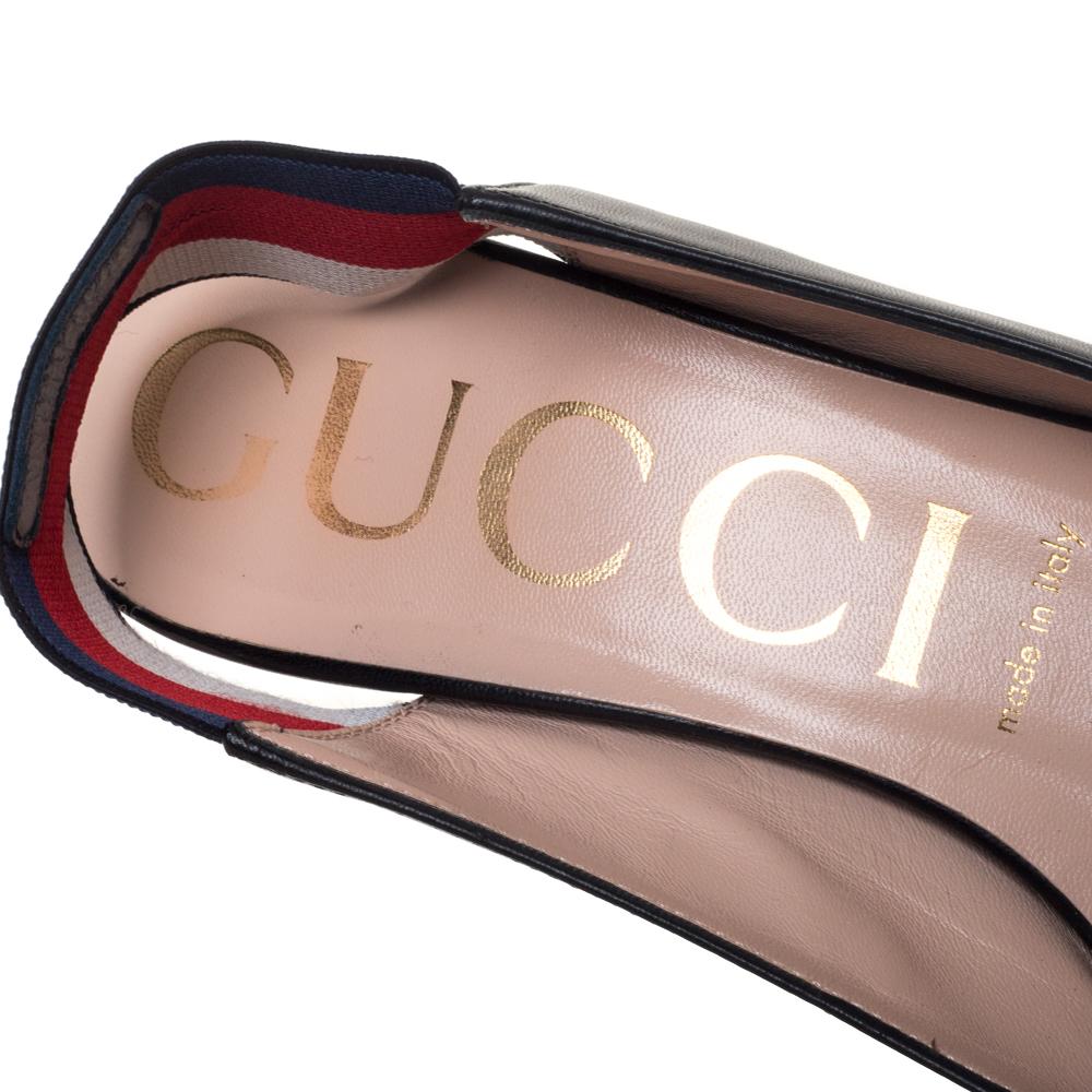 Gucci Black Leather Sylvie Web Detail Slingback Sandals Size 38 1