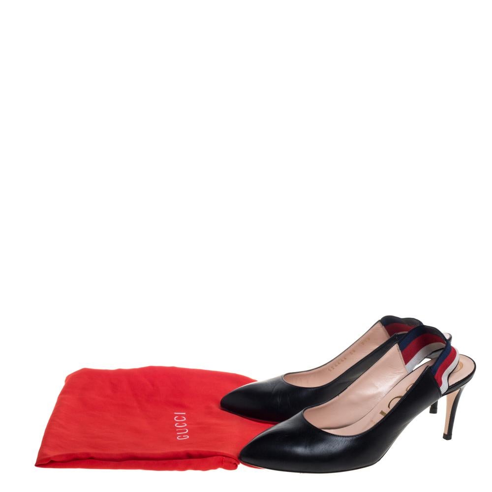 Gucci Black Leather Sylvie Web Detail Slingback Sandals Size 38 3