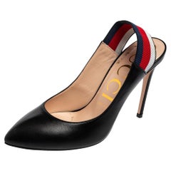 Gucci Black Leather Sylvie Web Detail Slingback Sandals Size 38
