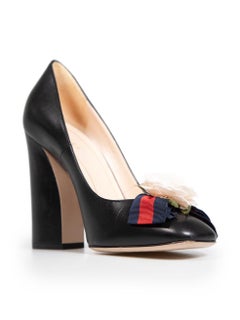 Gucci Black Leather Sylvie Web Flower Pumps Size IT 38