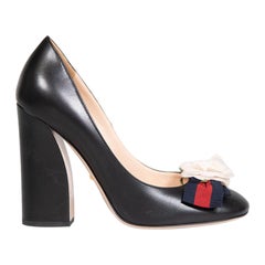 Gucci Black Leather Sylvie Web Flower Pumps Size IT 38