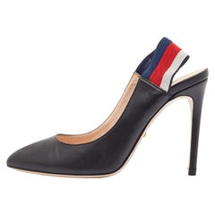 Gucci Black Leather Sylvie Web Slingback Pumps Size 37