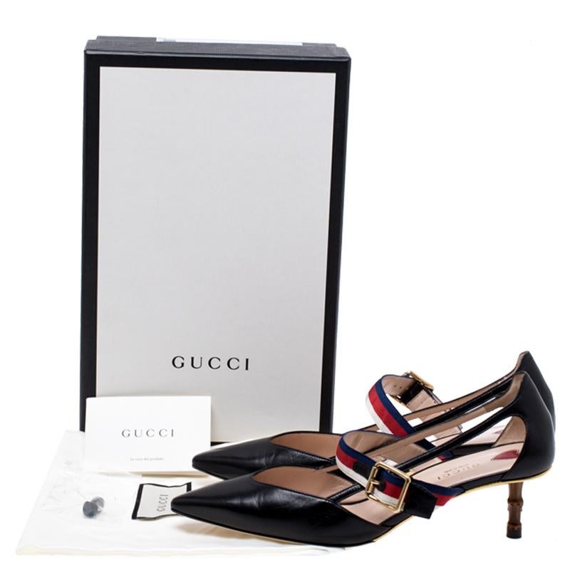 Gucci Black Leather Sylvie Web Strap Bamboo Heel Unia Pumps Size 38 1
