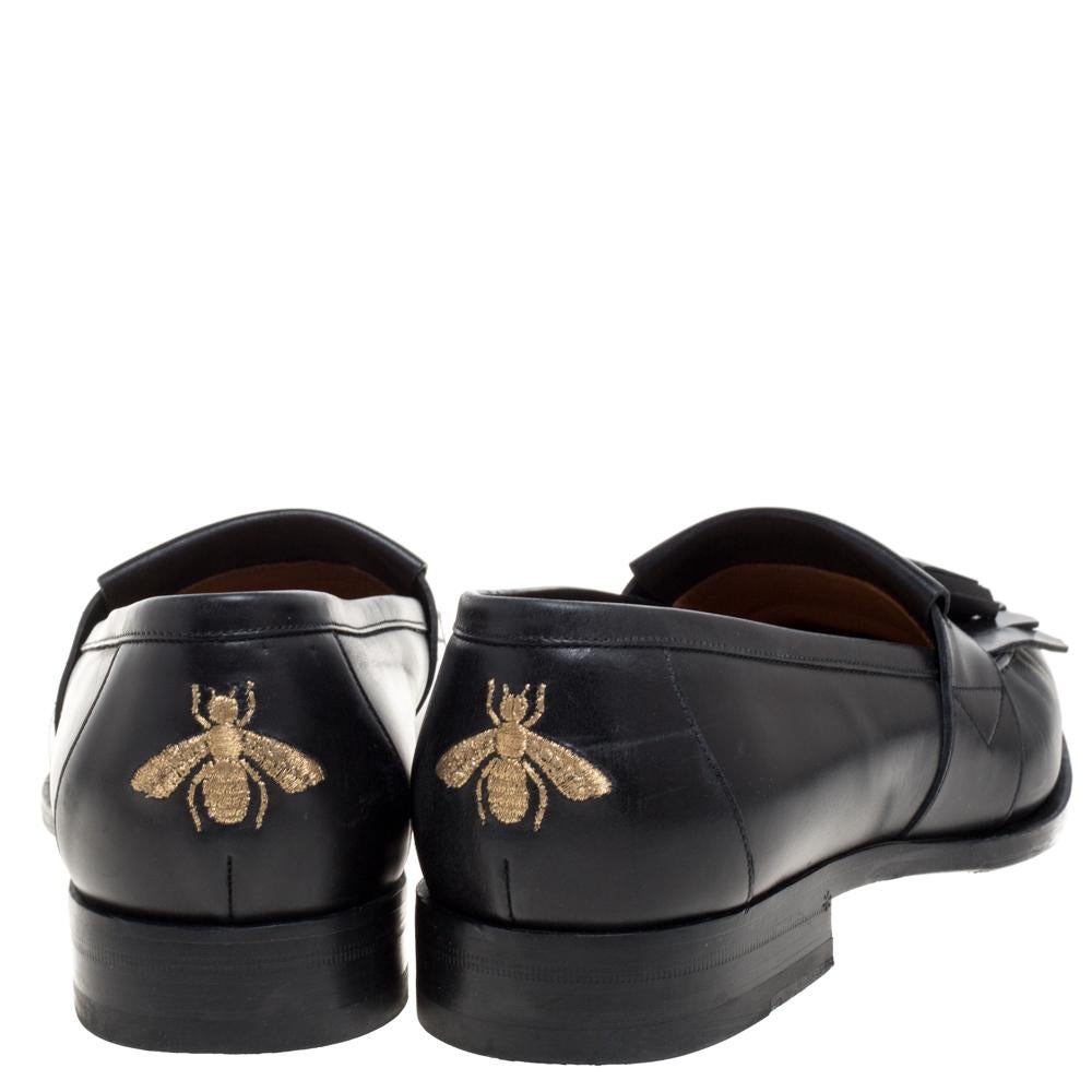 Gucci Black Leather Tassel Slip On Loafers Size 42 2