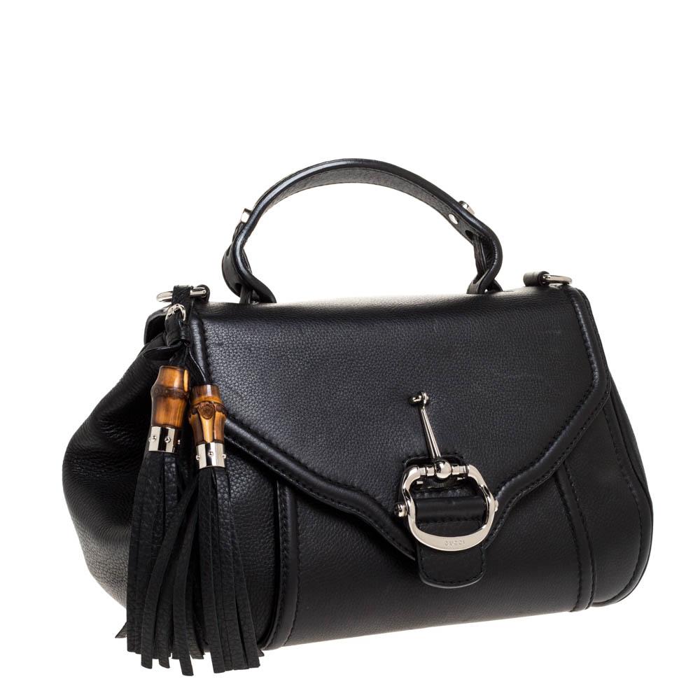 Gucci Black Leather Techno Horsebit Top Handle Bag In Good Condition In Dubai, Al Qouz 2