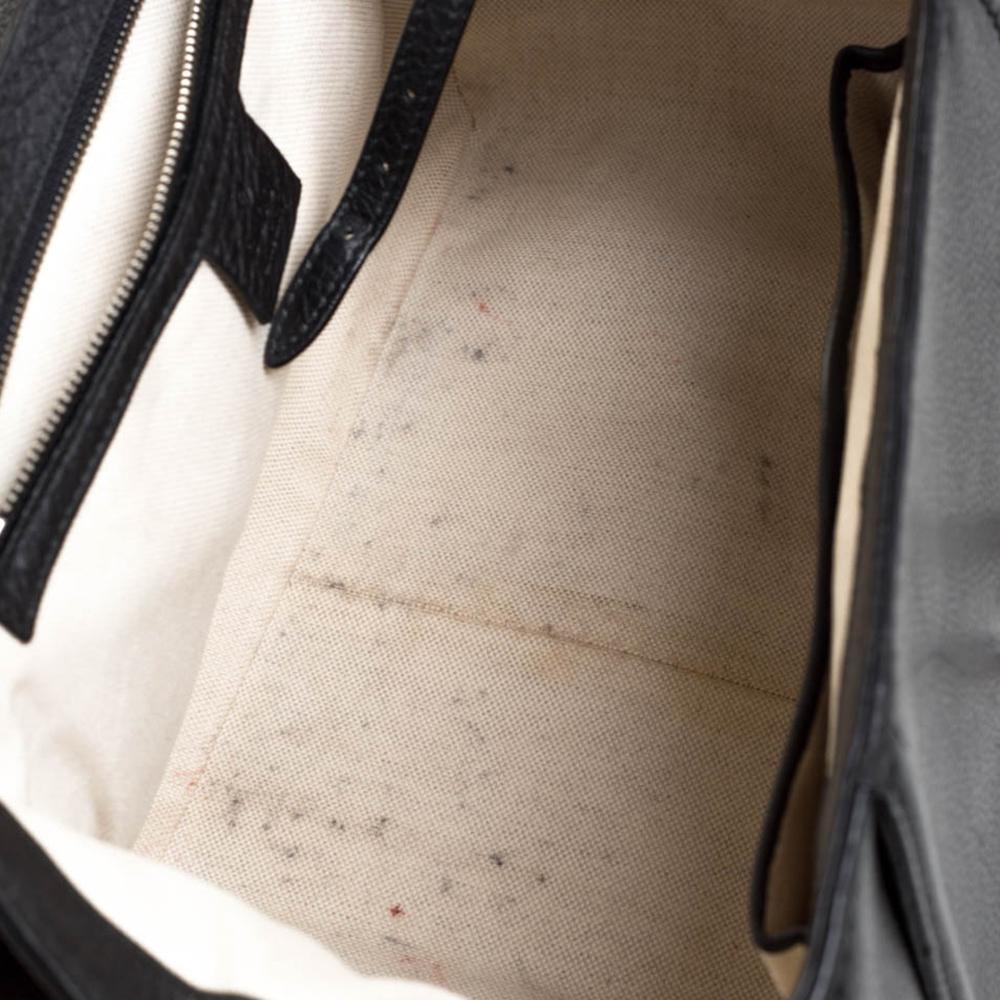 Women's Gucci Black Leather Techno Horsebit Top Handle Bag