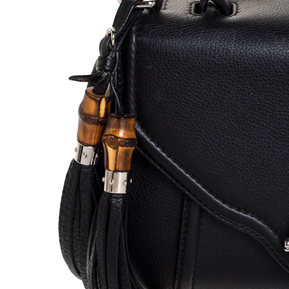 Gucci Black Leather Techno Horsebit Top Handle Bag 4