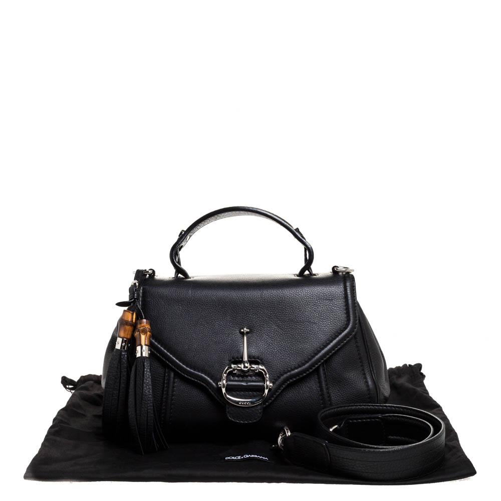Gucci Black Leather Techno Horsebit Top Handle Bag 5