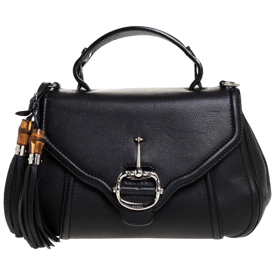 Gucci Black Leather Techno Horsebit Top Handle Bag