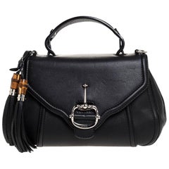 Gucci Black Leather Techno Horsebit Top Handle Bag