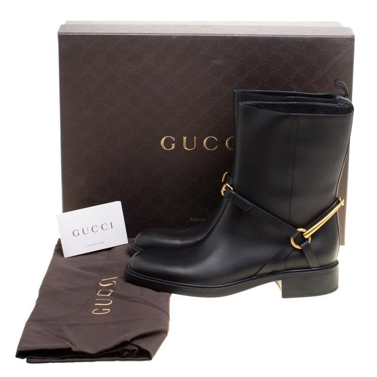 Gucci Black Leather Tess Horsebit Ankle Boots Size 41 For Sale at 1stDibs