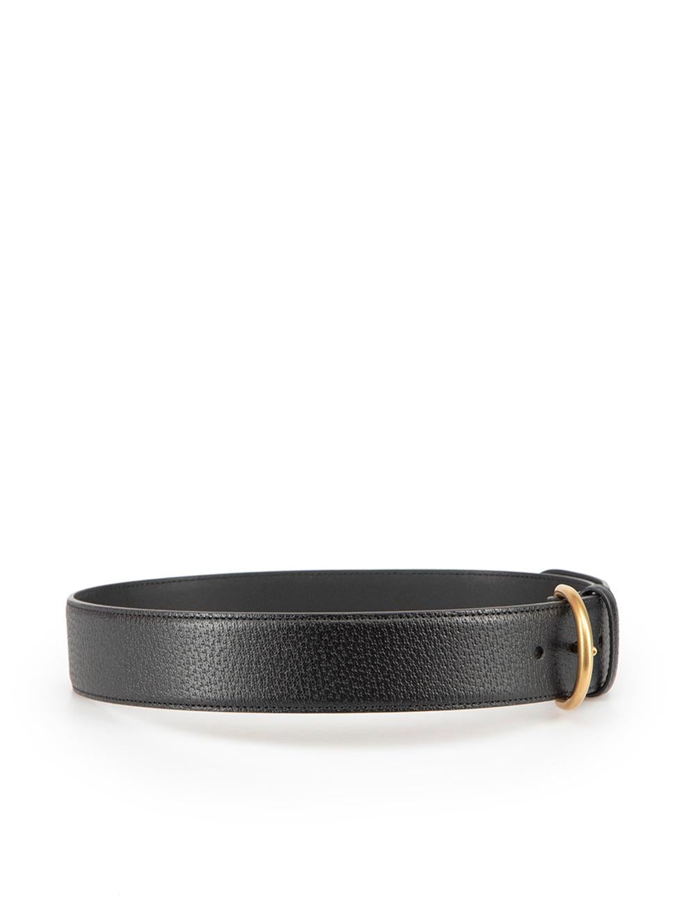 CONDITION is Very good. Hardly any visible wear to belt is evident on this used Gucci designer resale item.

Details
Black
Leather
Belt
Textured
Gold tone hardware
D buckle
Made in Italy

Composition
EXTERIOR: Leather
INTERIOR: Leather

Size &
