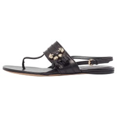 Gucci Black Leather Thong Flat Slingback Sandals Size 37