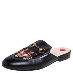 Gucci Black Leather Tiger Embroidered Princetown Horsebit Flats Size 36