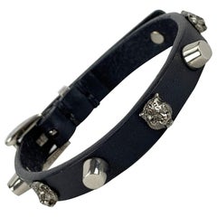 Gucci Black Leather Tiger Head Studded Bracelet Never Worn