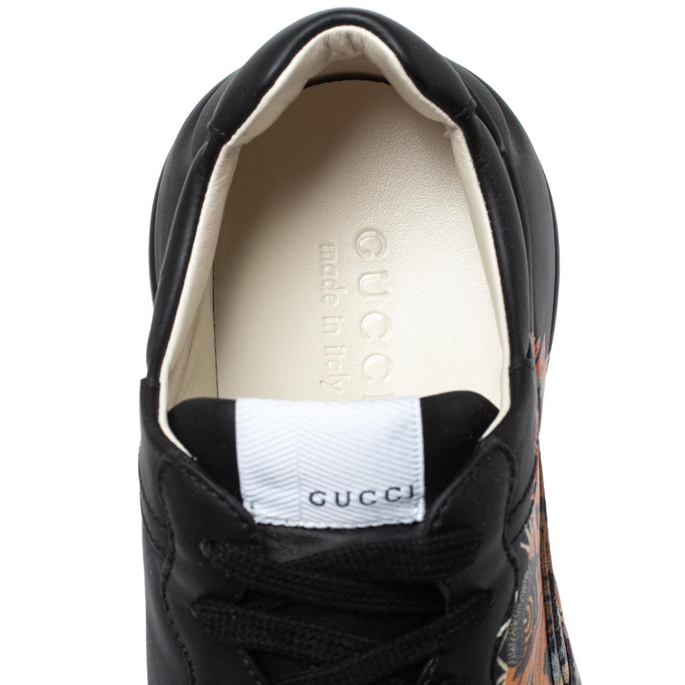 Gucci Black Leather Tiger Rhyton Low Top Sneakers Size 40 2