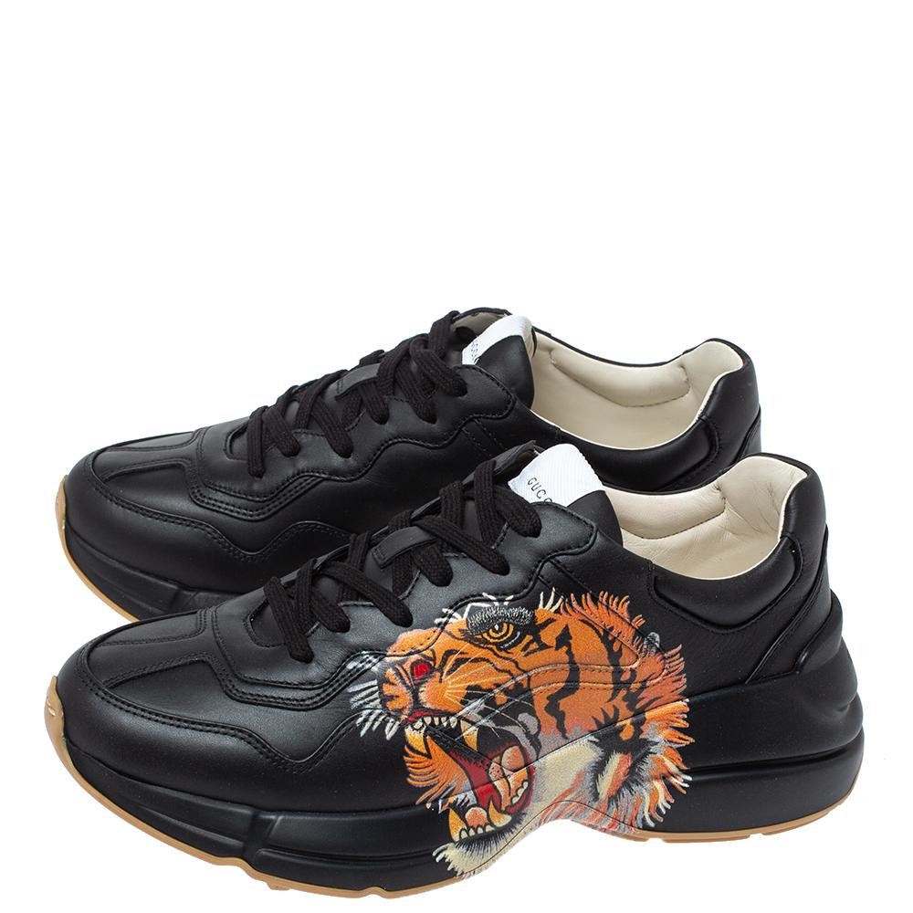 Gucci Black Leather Tiger Rhyton Low Top Sneakers Size 40 3