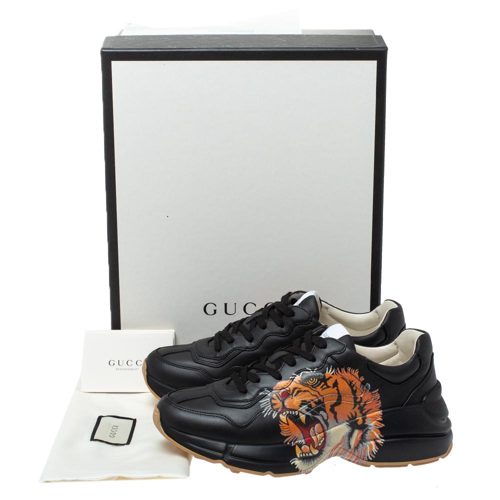 Gucci Black Leather Tiger Rhyton Low Top Sneakers Size 40 4