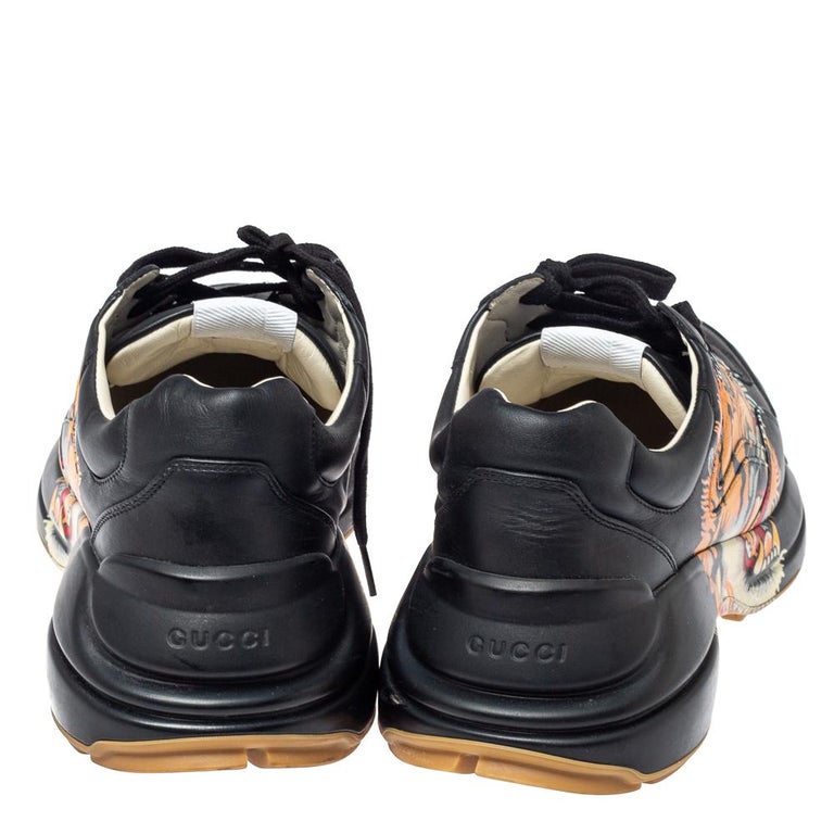 Gucci Black Leather Tiger Rhyton Sneakers Size 44.5 at 1stDibs