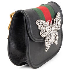 GUCCI black leather TOTEM SMALL BUTTERFLY WEB Shoulder Bag