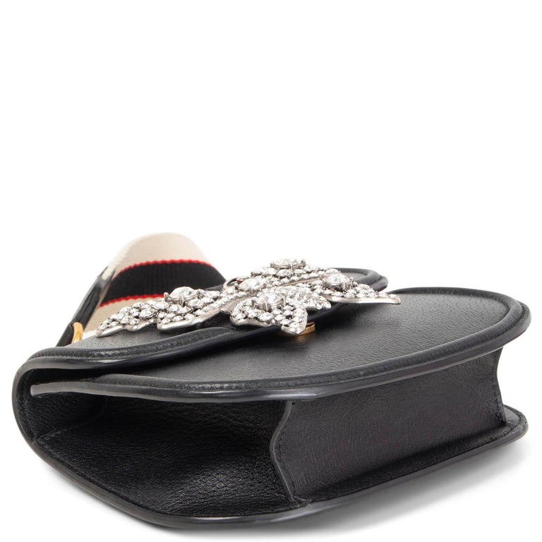 GUCCI black leather TOTEM SMALL BUTTERFLY WEB Shoulder Bag at