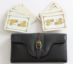 Gucci Black Leather Travel Game Set with Two Decks of Playing Cards, 1970s