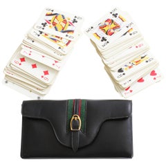 Gucci Black Leather Travel Game Set with Two Decks of Playing Cards, 1970s