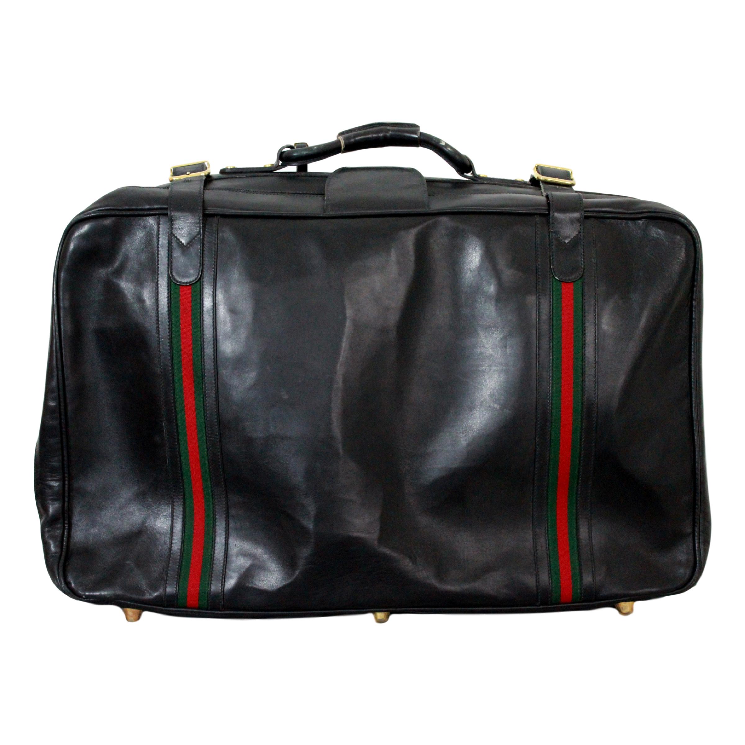 Gucci Black Leather Travel Luggage Set Bag 1970s 7