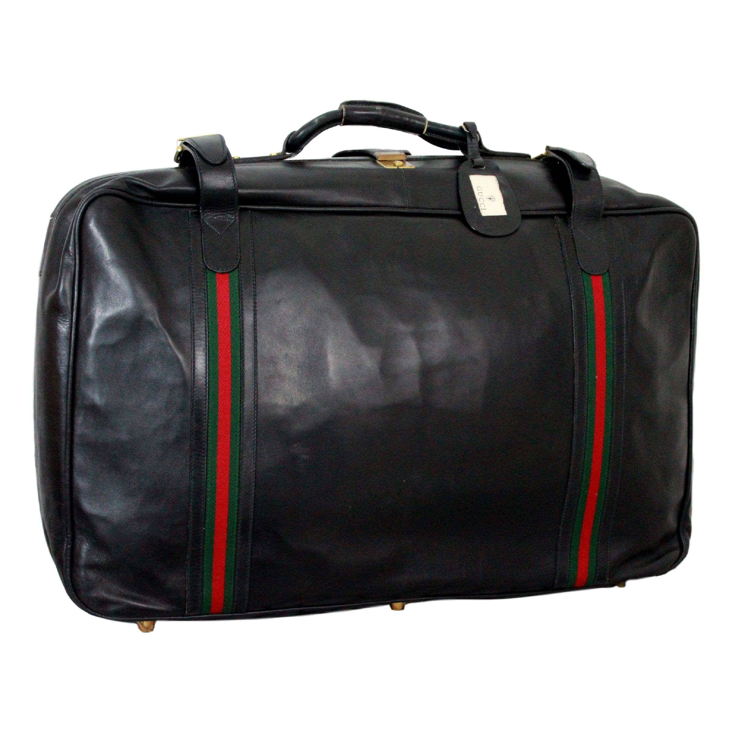 Gucci Black Leather Travel Luggage Set Bag 1970s 8