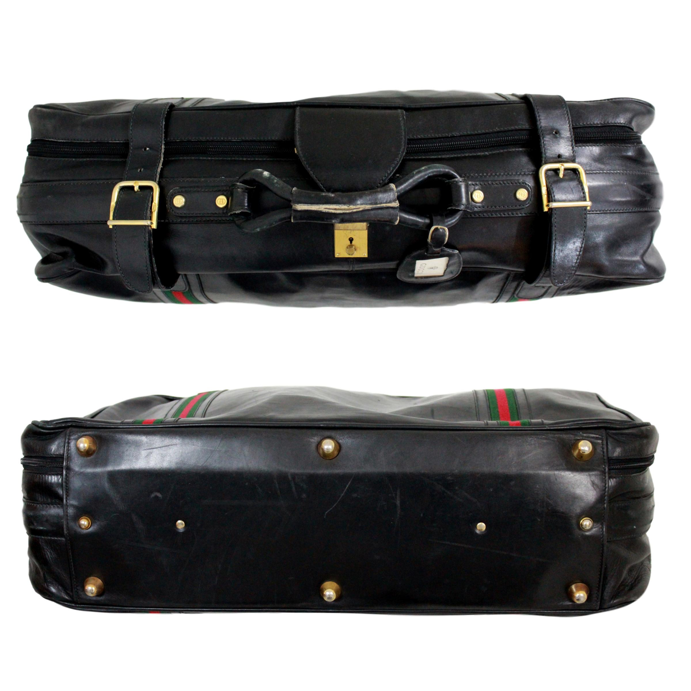 Gucci Black Leather Travel Luggage Set Bag 1970s 9