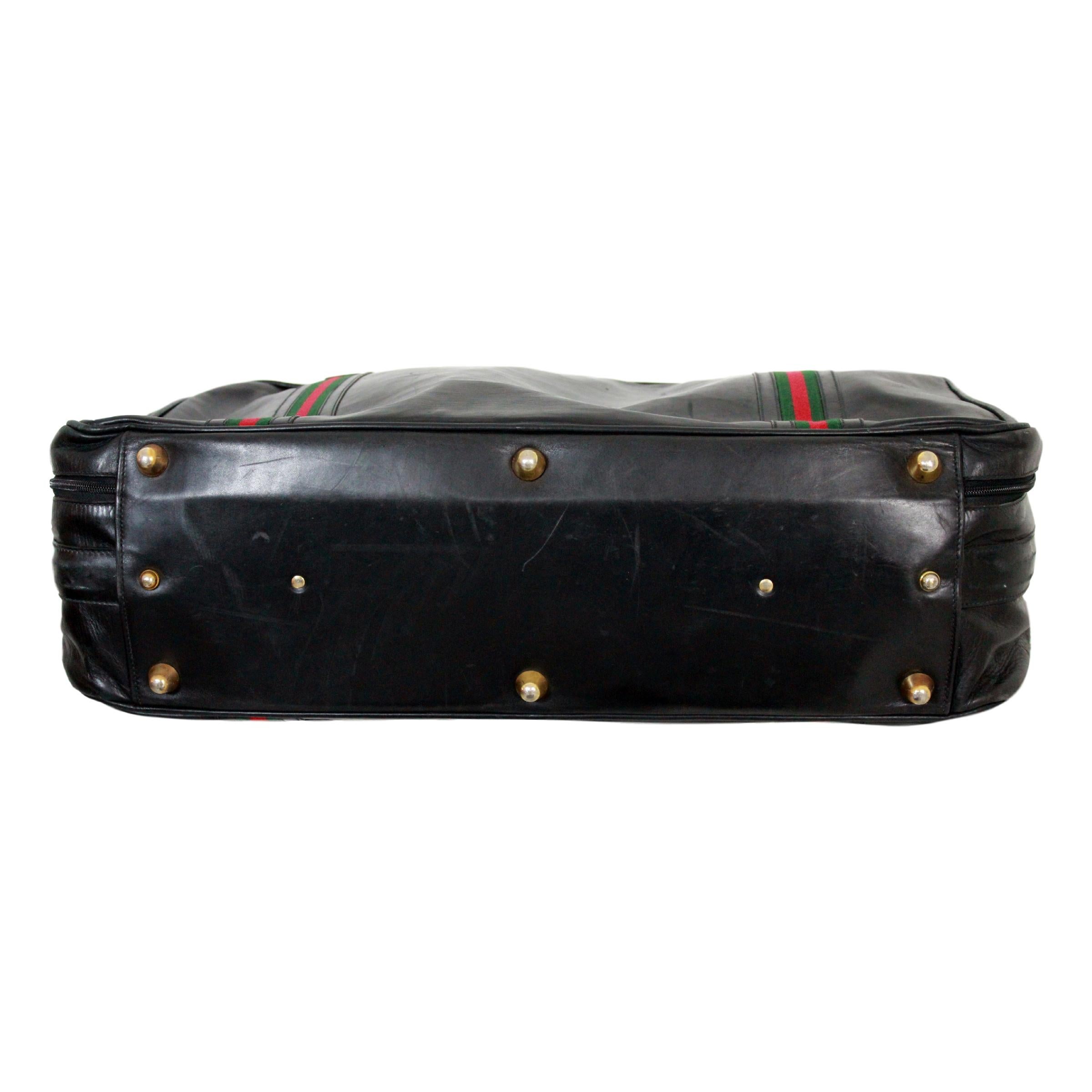 Gucci Black Leather Travel Luggage Set Bag 1970s 10