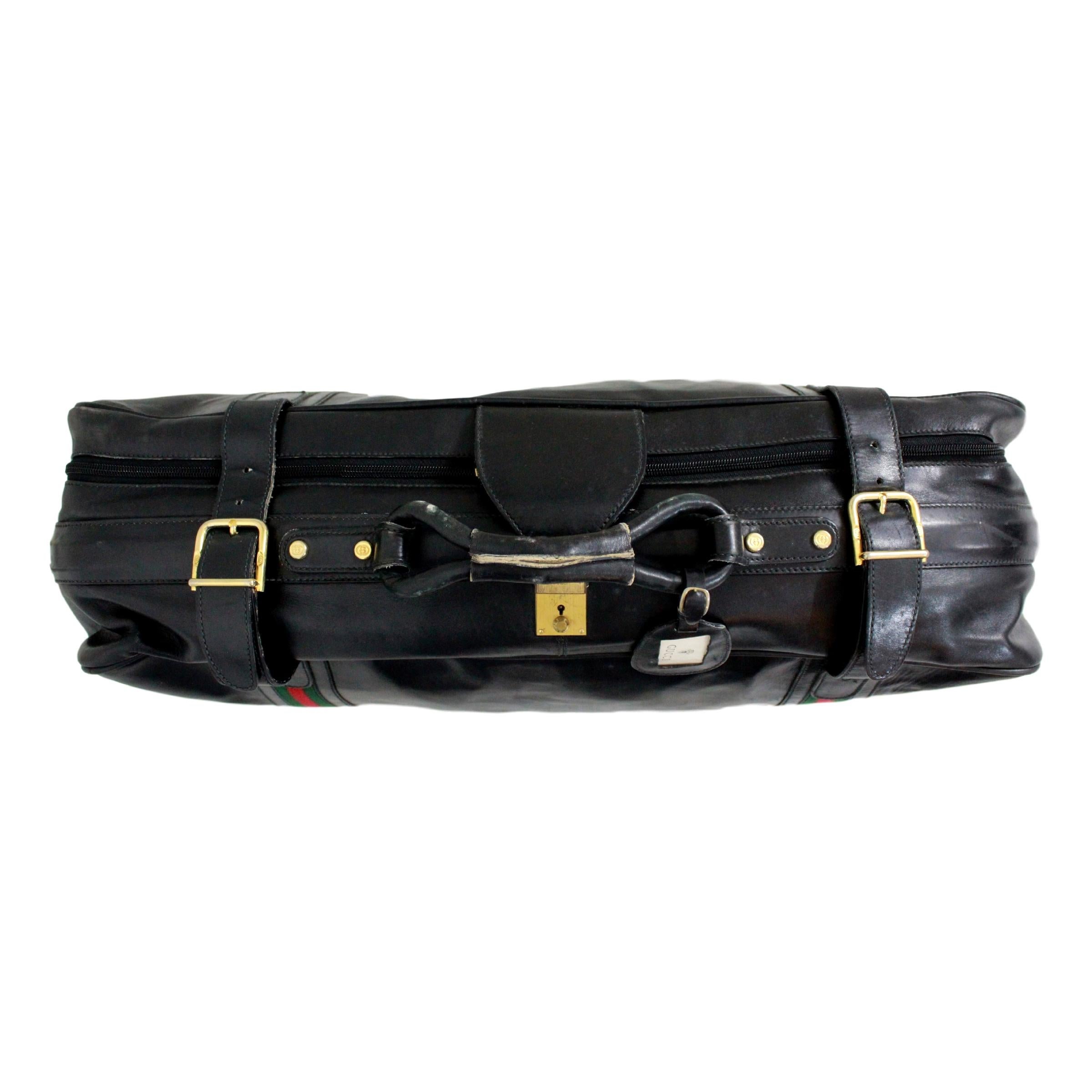 Gucci Black Leather Travel Luggage Set Bag 1970s 11