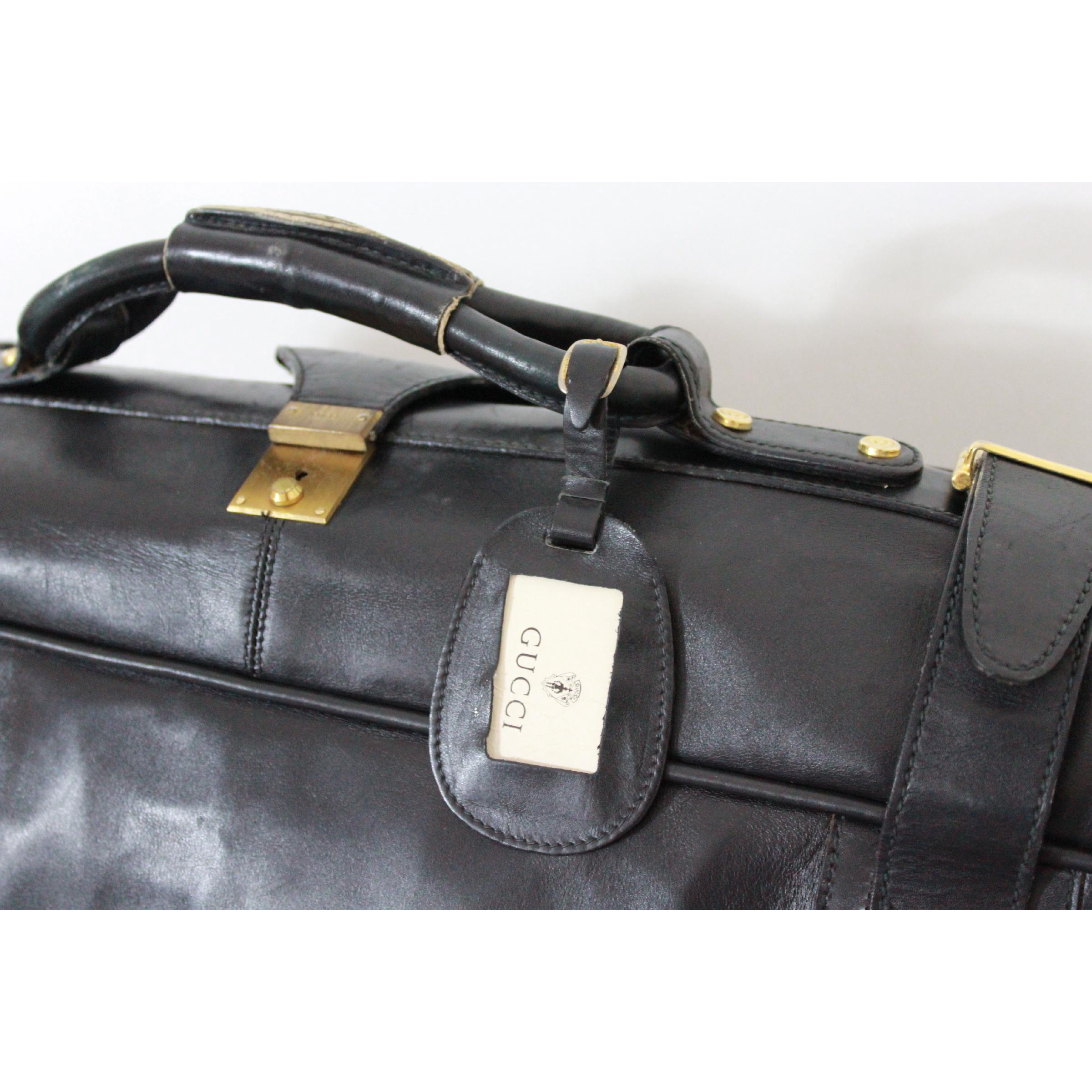 Gucci Black Leather Travel Luggage Set Bag 1970s 12