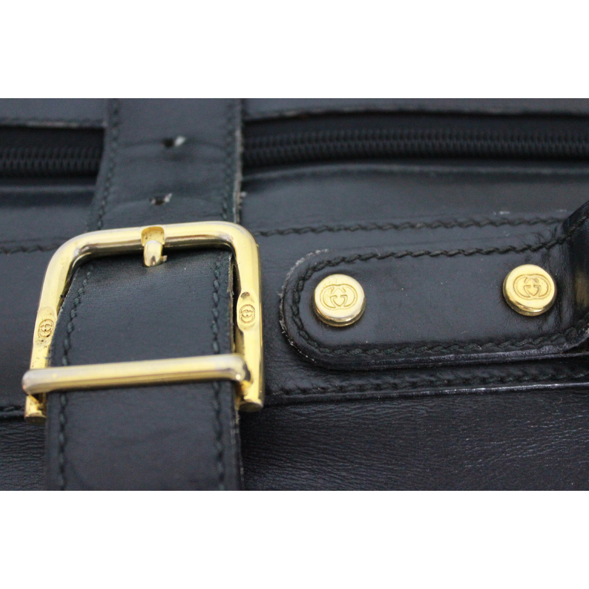 Gucci Black Leather Travel Luggage Set Bag 1970s 13
