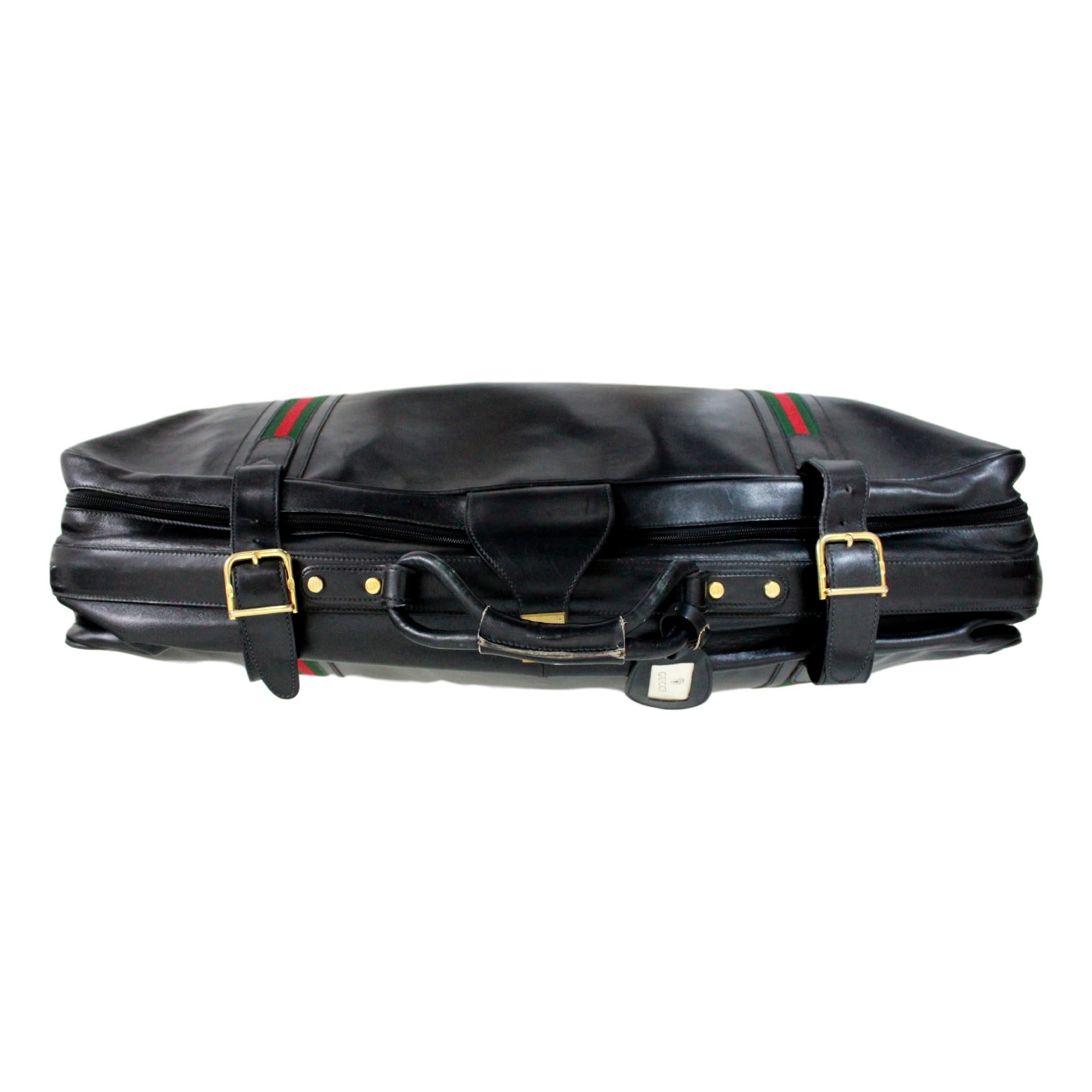 Women's or Men's Gucci Black Leather Travel Luggage Set Bag 1970s