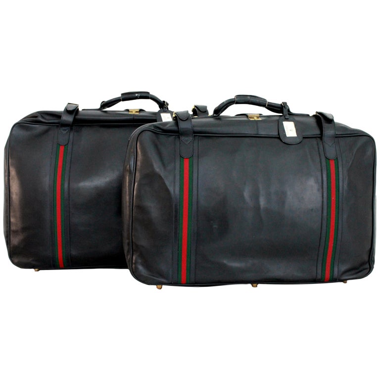 Gucci Black Leather Travel Luggage Set Bag 1970s For Sale at 1stdibs