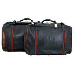 Vintage Gucci Black Leather Travel Luggage Set Bag 1970s