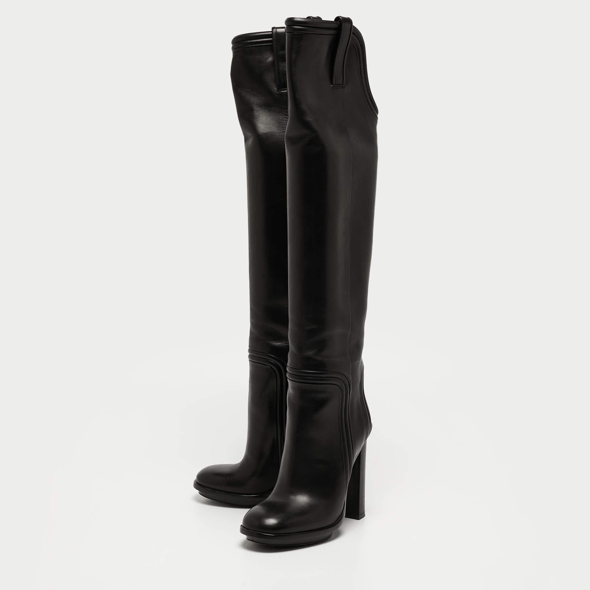 Gucci Trish Knielange Stiefel aus schwarzem Leder Größe 36 im Angebot 4