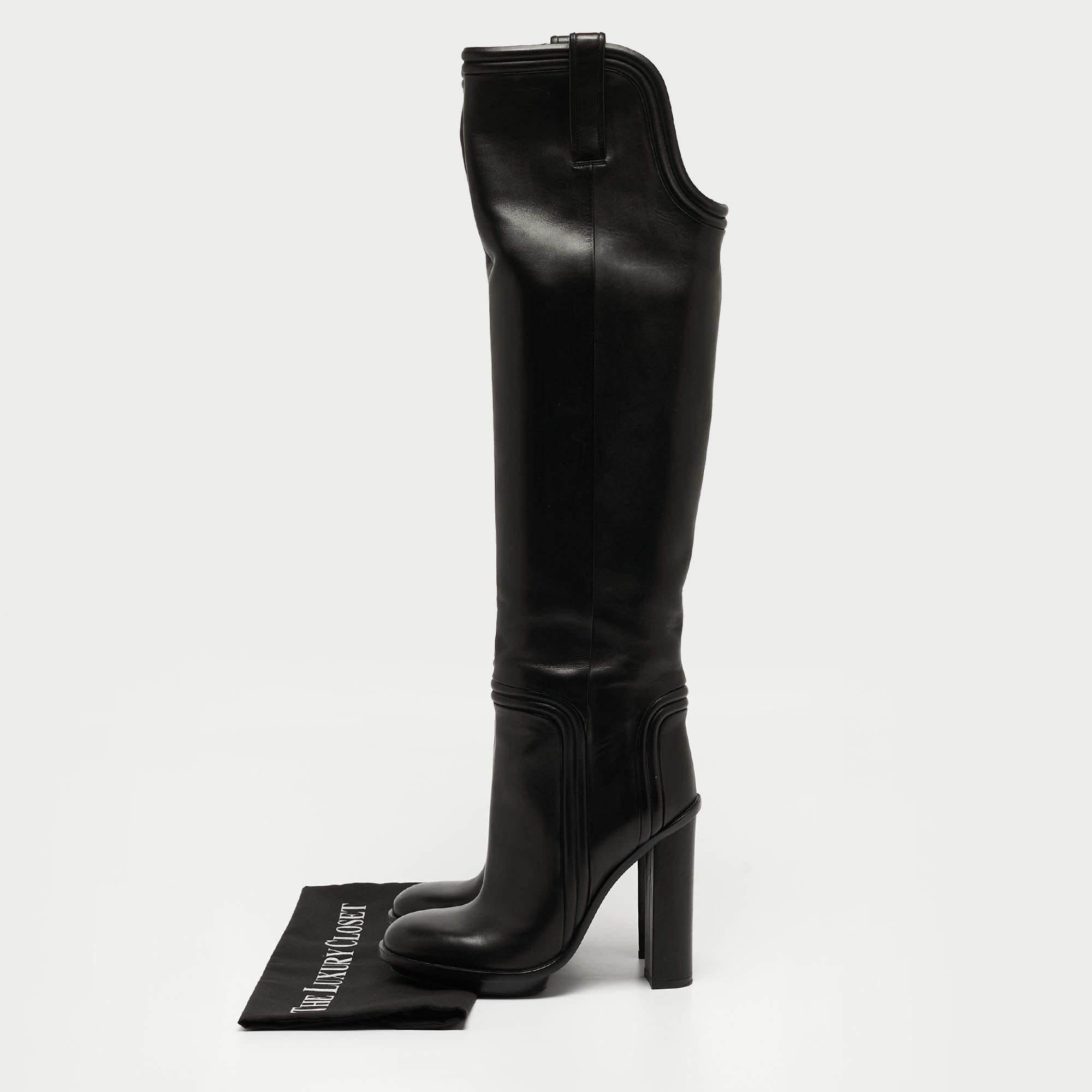Gucci Trish Knielange Stiefel aus schwarzem Leder Größe 36 im Angebot 5