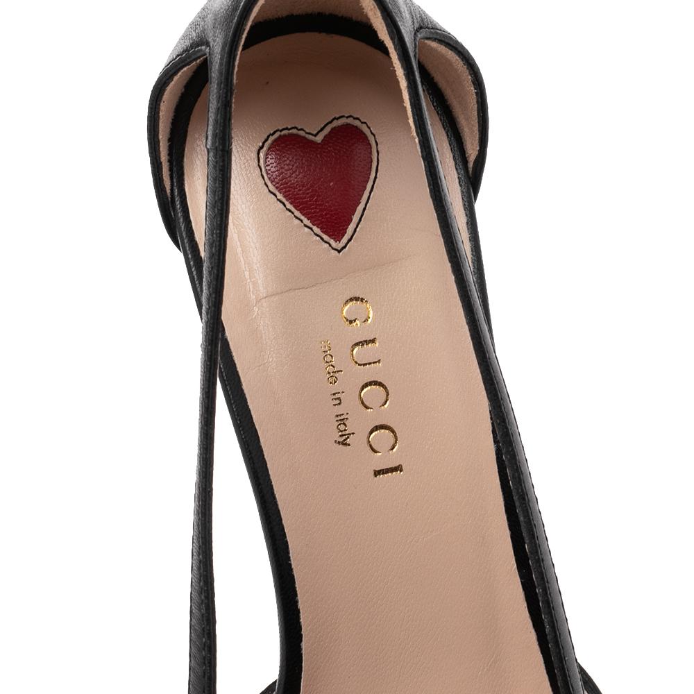 Gucci Black Leather Unia Cherry Bamboo Heel Pointed Toe Pumps Size 35.5 In New Condition In Dubai, Al Qouz 2