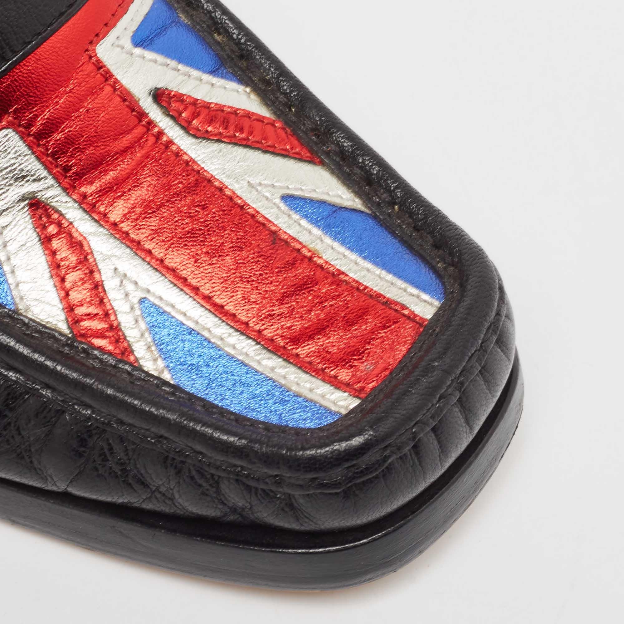 Gucci Black Leather Union Jack Horsebit Loafer Pumps Size 37 3