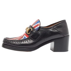 Gucci Black Leather Union Jack Horsebit Loafer Pumps Size 37