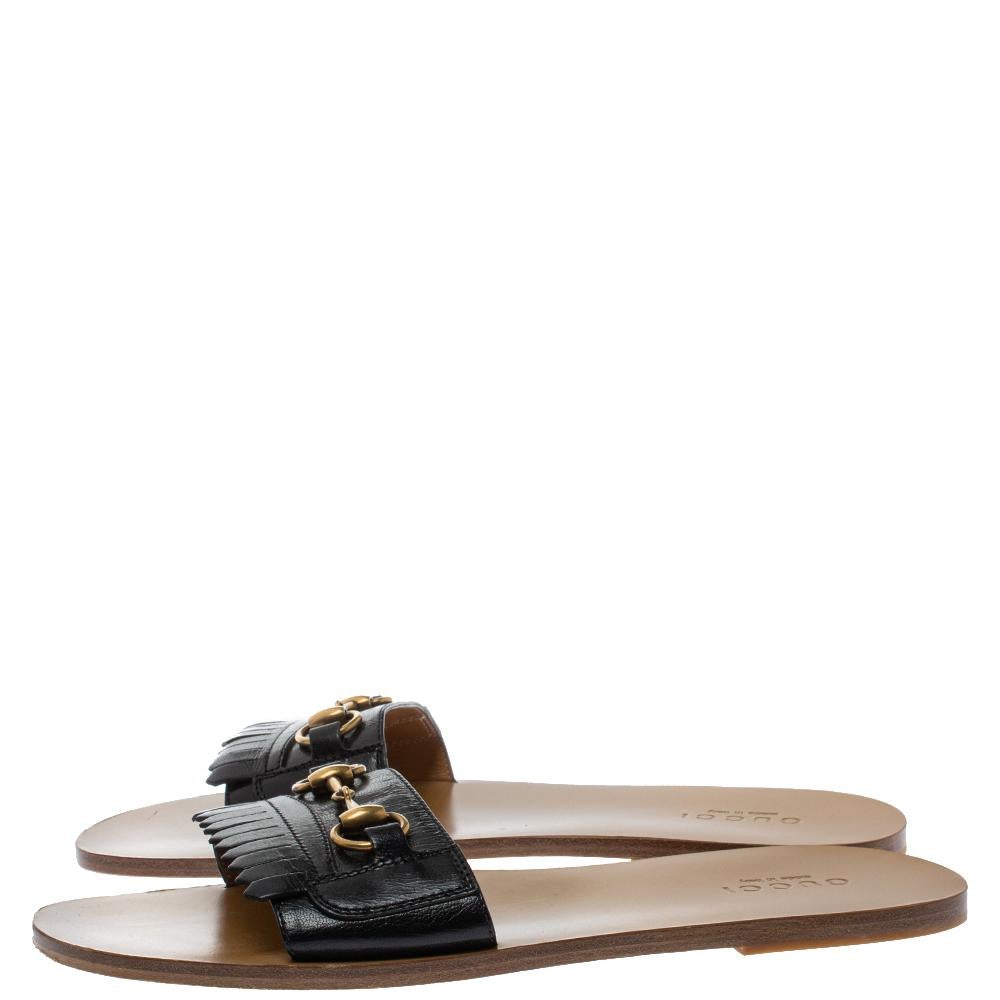 Gucci Schwarz Leder Varadero Horsebit Slide Sandalen Größe 41::5 3